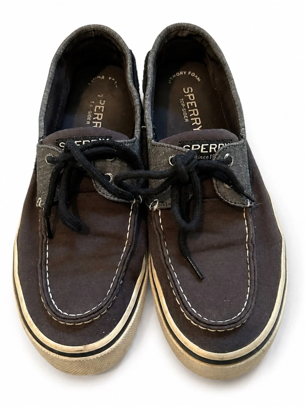 Sperry Top-Sider Men’s Boat Shoes Black Gray Canvas Lace Up Size 10 Casual
